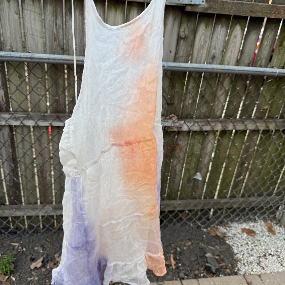 Alya White Dress with Orange and Lavender Tie-Dye Accents